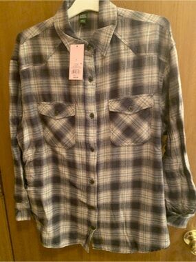 wild fable Black & Cream Plaid Button-Up Shirt